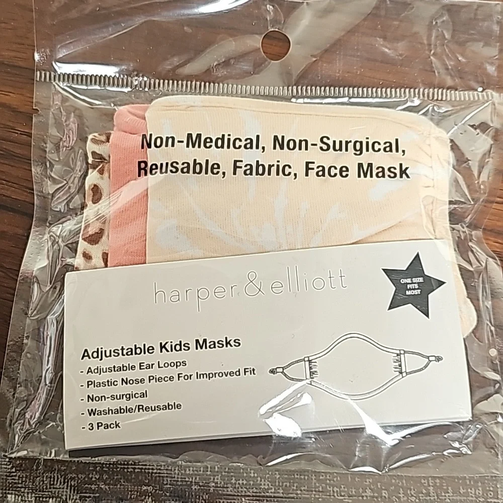 NEW harper & elliott 5 packs @ 3 kid's face masks adjustable reusuable washable